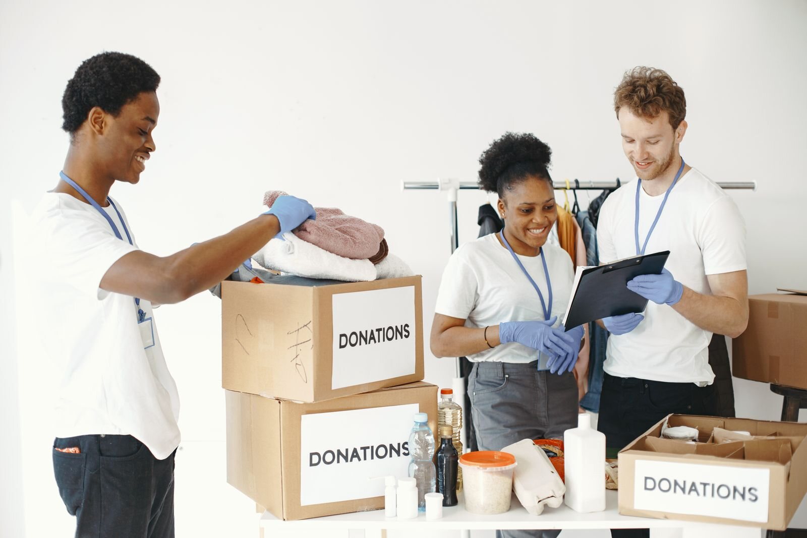 Volunteers preparing boxes for community support